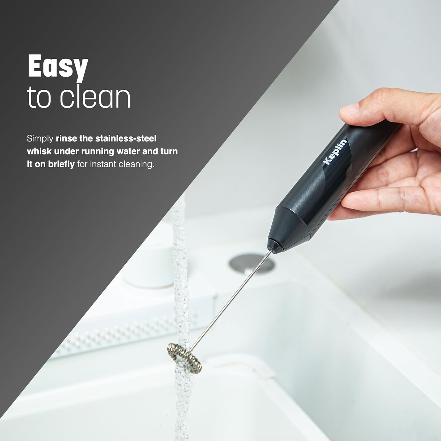 Keplin Handheld Milk Frother – Stainless Steel Electric Coffee Whisk for Lattes, Matcha & Protein Shakes - Image 3