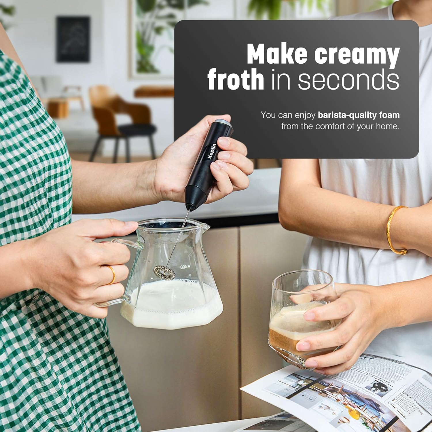 Keplin Handheld Milk Frother – Stainless Steel Electric Coffee Whisk for Lattes, Matcha & Protein Shakes - Image 4